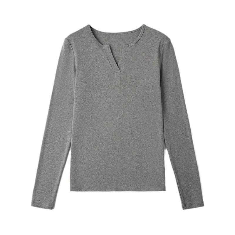 Semi-open neck Tencel wool long-sleeved shirt women's autumn slim-fit bottoming shirt casual slim top slim design