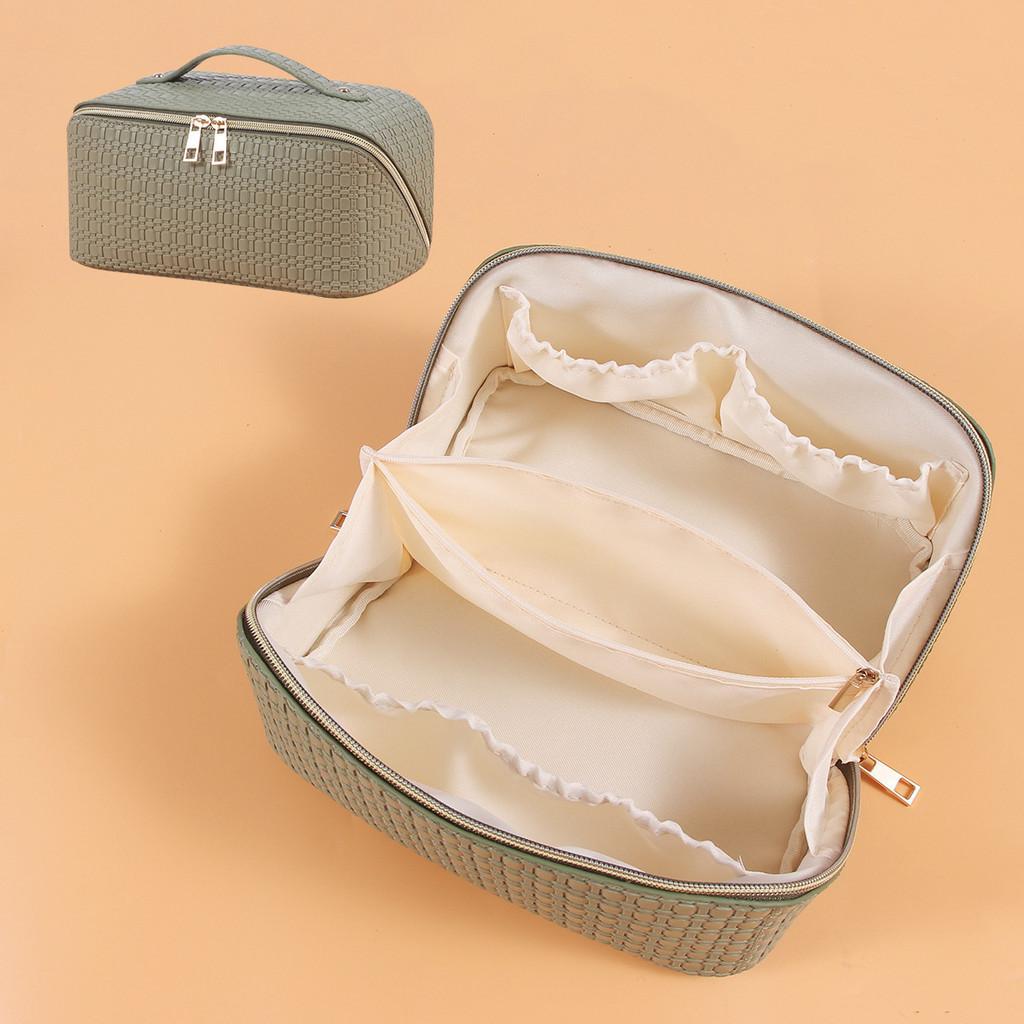 High-end Geometric Grid Pattern Makeup Bag With Multiple Compartments For Men Waterproof Pu Leather StyleA