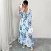 Cross-border Europe, America, Elegant and Simple Printing Fungus Edge Long-sleeved Dress Women's Clothing  Autumn and Winter  Independent Station