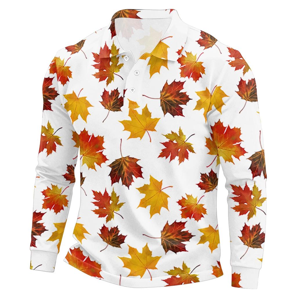 Camicia da uomo a maniche lunghe, leggera, in rete traspirante, con colletto stampato a foglia d'acero, per l'autunno