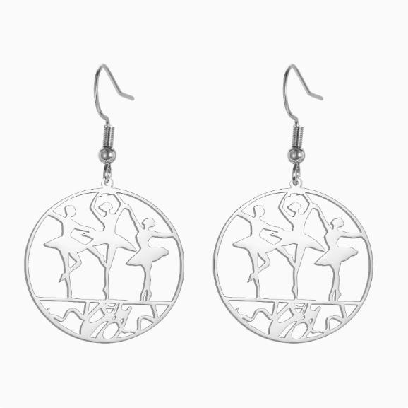 Dance Hollow Circle Ballerina Dangle Earrings Women Dancing Girls Silhouette Earrings Ballet Fashion Jewelry Gift Earrings
