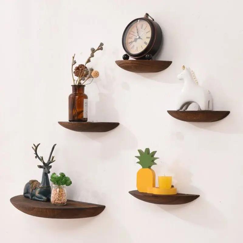 Simple Solid Wood Storage Rack Wall Hanging Modern Non Pounching Multi Layer Load Bearing Shelf Home Organizer Friend Gift