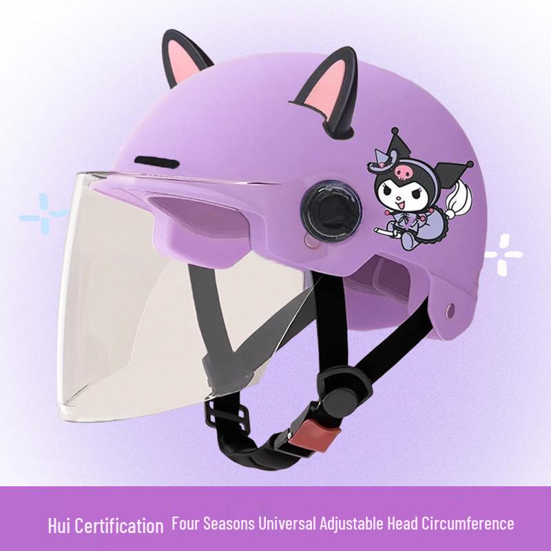 Kuromi Super Cute Electric Vehicle Helmet for All Ages - Sun Protection, Half Helmet for Women, Men, Kids, Four Seasons Use
