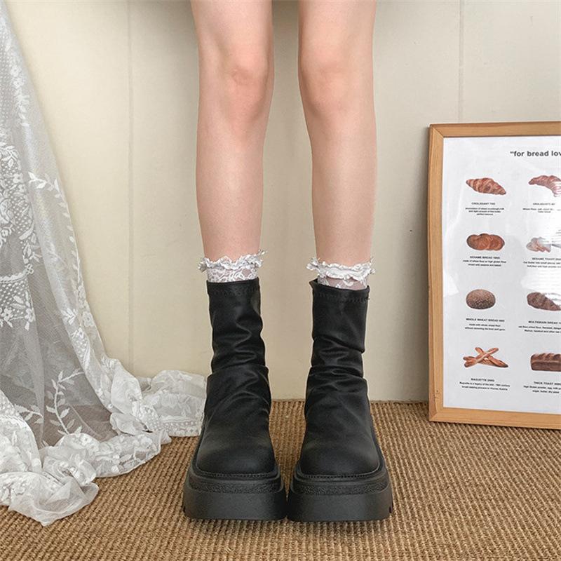 

Foreign style thick-soled thin short boots children 2025 new Maillard versatile small man height increase Martin boots 35