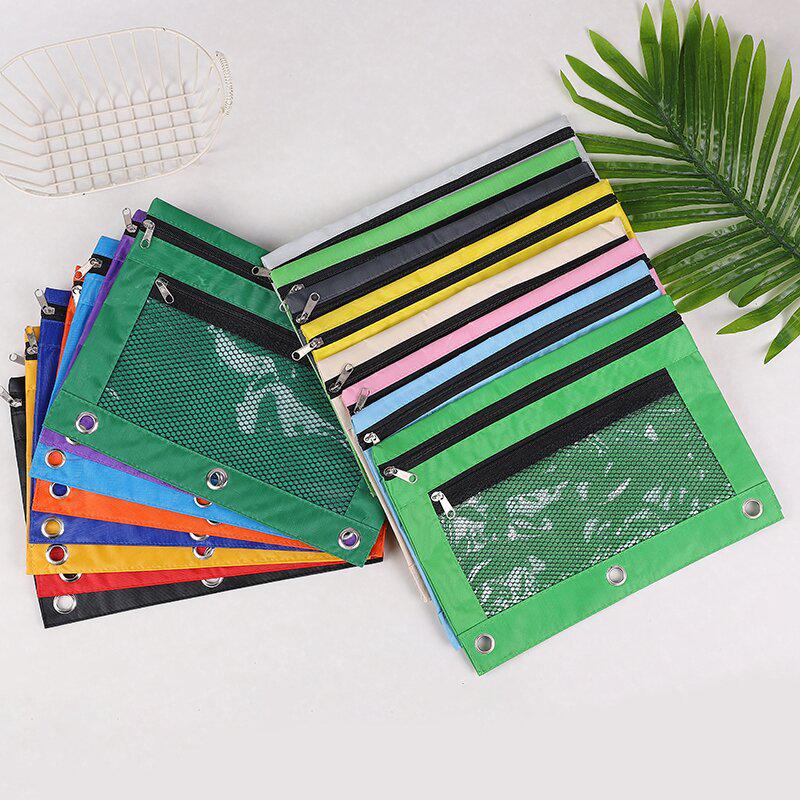 Oxford Cloth B5 Eyelet Ring Binder with Transparent Pencil Case and Three-Hole Double Zipper