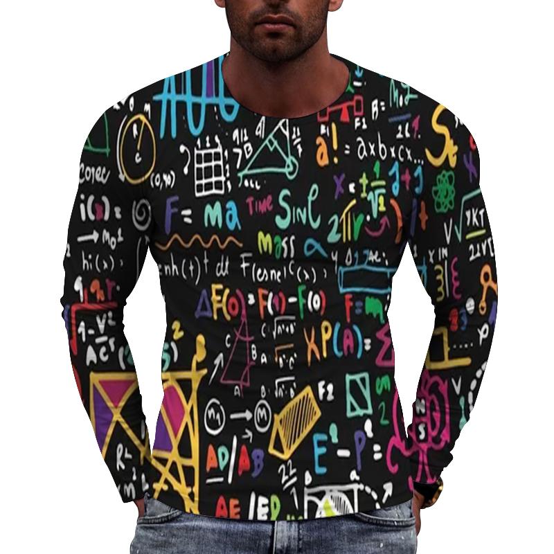 Zábavný matematický vzor pánské ležérní tričko s dlouhým rukávem - Měkký středně pružný polyesterový materiál jaro a podzim volný střih oblečení