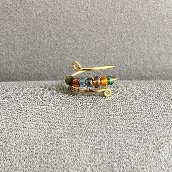 Yousheng Women Ring Rotatable Adjustable Opening Design Geometric Electroplating Anti Stress Gifts Colorful Rainbow Beads Anxiety Spinner Ring Jewelry