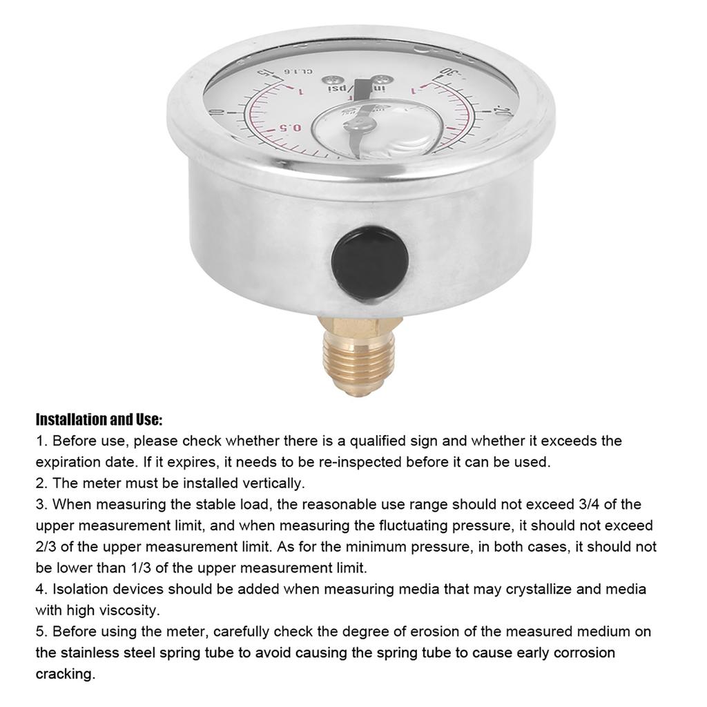TSPGGZ6041bar 14 BSP Y60 Radial Oil Filled Vacuum Pressure Gauge for Chemical Industry
