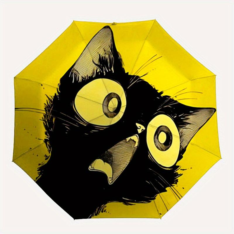 

1pc Cat Emotion Automatic Open/Close Umbrella - Compact Travel Umbrella, 8-Rib Heavy-Duty Construction, Ideal Gift, Outdoor Accessory013