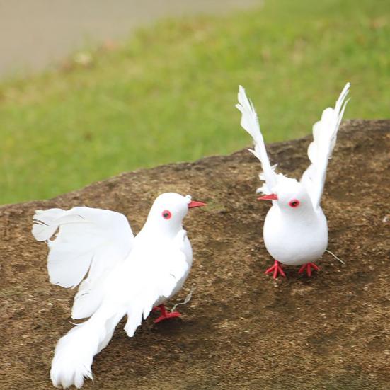 White Lifelike Artificial Bird Figurine Realistic Feathered Fake Peace Birds Ornaments for Christmas