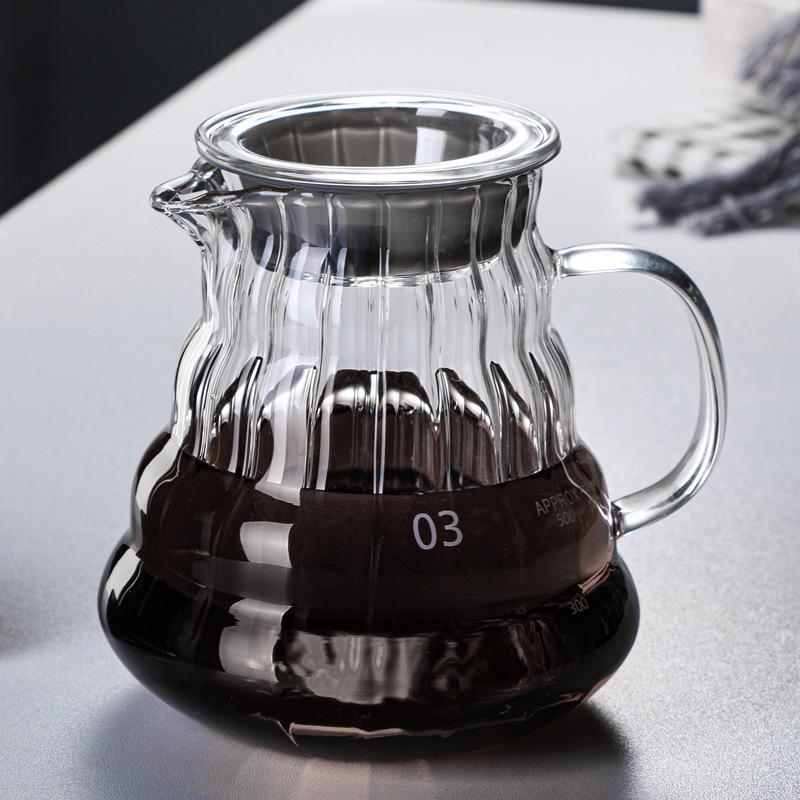 Vertical Stripe Borosilicate Glass Pour-Over Coffee Maker with Scale & Logo Option