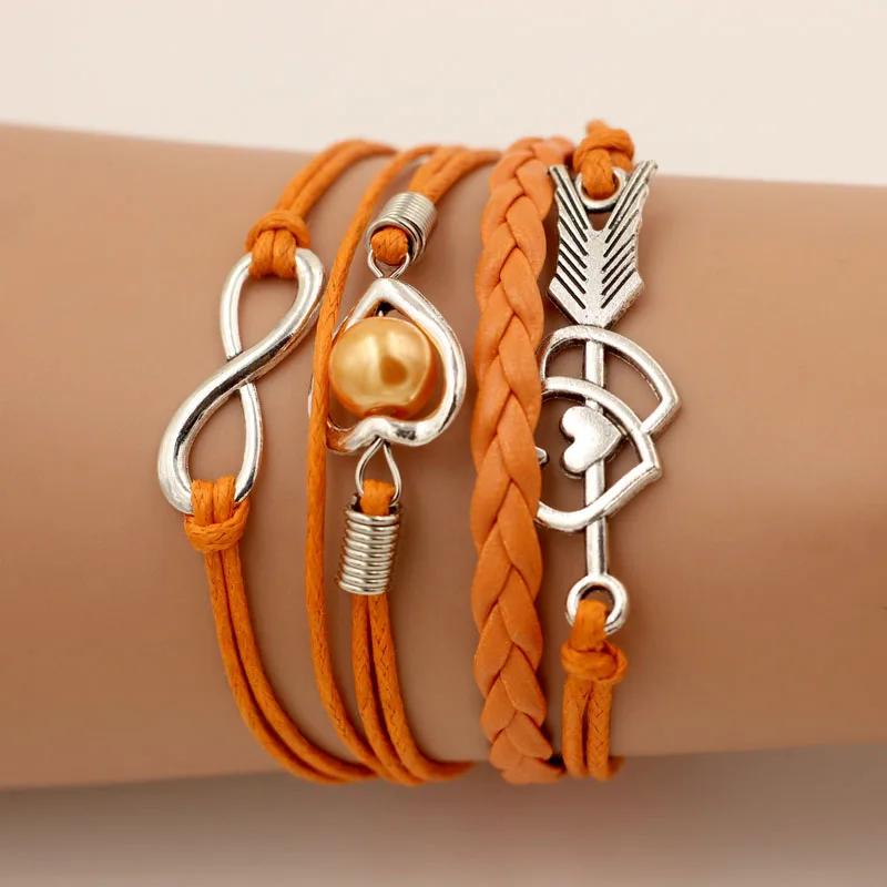 SUMENG Brand Leather Bracelets For Women Wrap Infinity Love Heart Pearl Friendship Antique Charm Bracelet Pulseira 2024