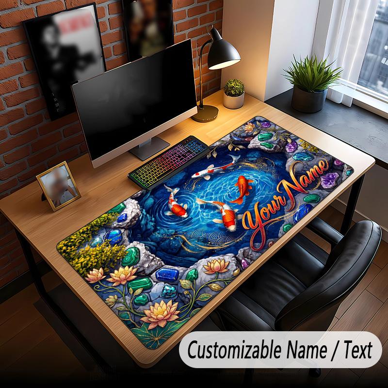 Koi Fish Theme Custom Mouse Pad Personalized With Name Text Customized Desk Mat For Office Home Decor