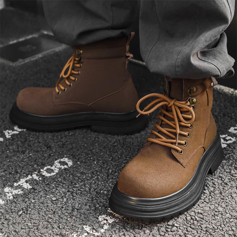 Fashion Mens Casual Outdoors Desert Boots Black Brown Cow Suede Leather Shoes Cowboy Platform Boot Handsome High Motorcycle Botas Hombre