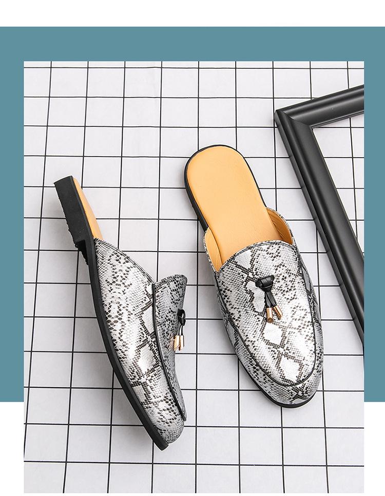 Men's Summer Driving Half-Slippers: Cross-Snake Pattern, Backless, Leather.