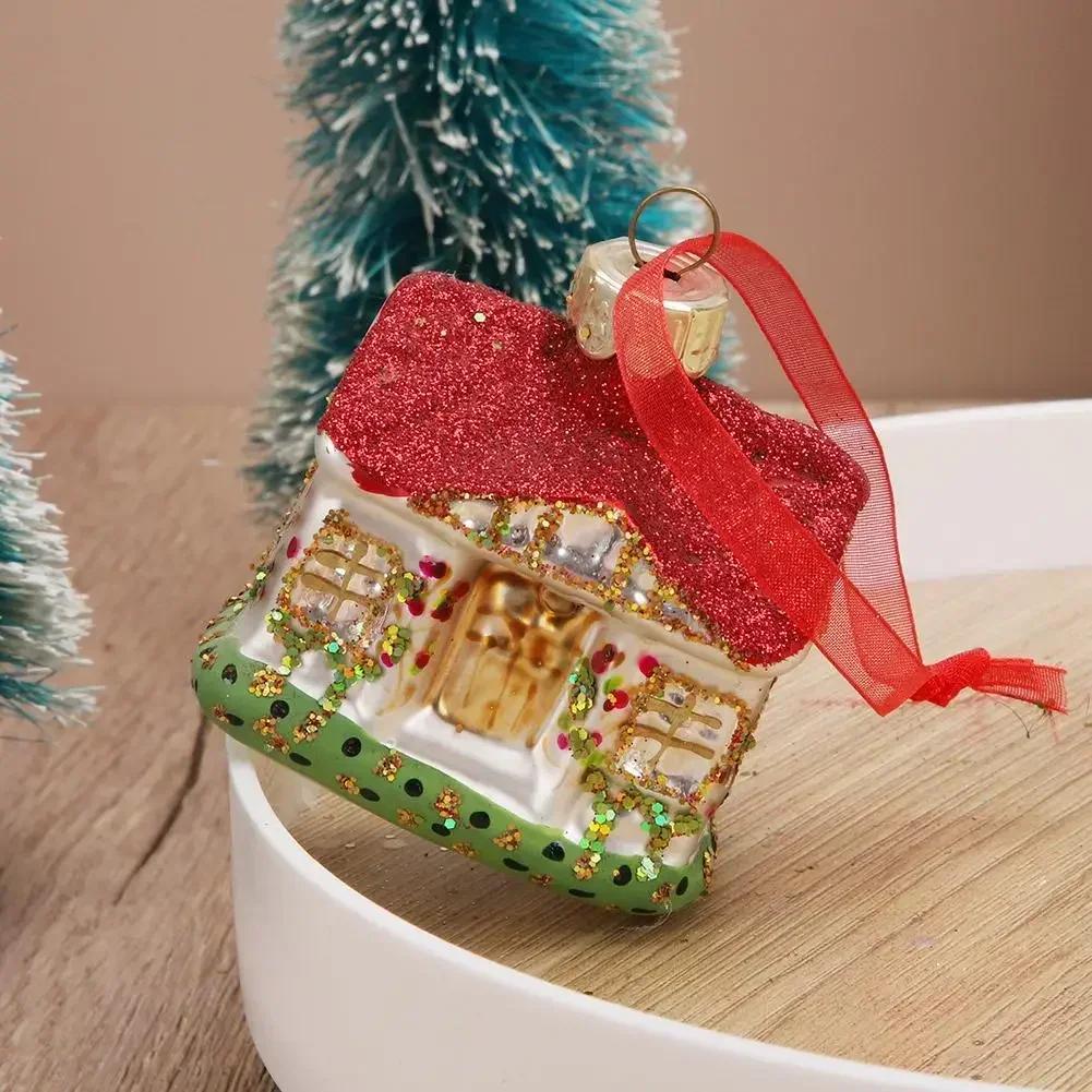 Handmade DIY Christmas House Tree Ornaments Glass Decorations for Home New Year Party 2025 Nativity Glass Christmas Toys