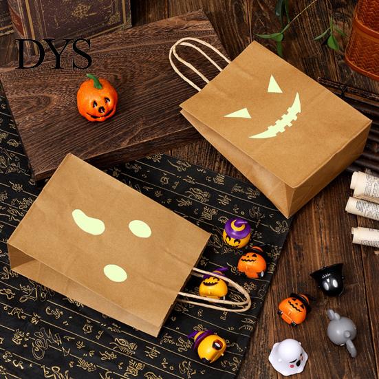 Cute Candy Packaging Halloween Bags with Luminous Pumpkin Ghost Prints, Thickened Night Glowing Holiday Paper Gift Bags, Trick or Treat Party