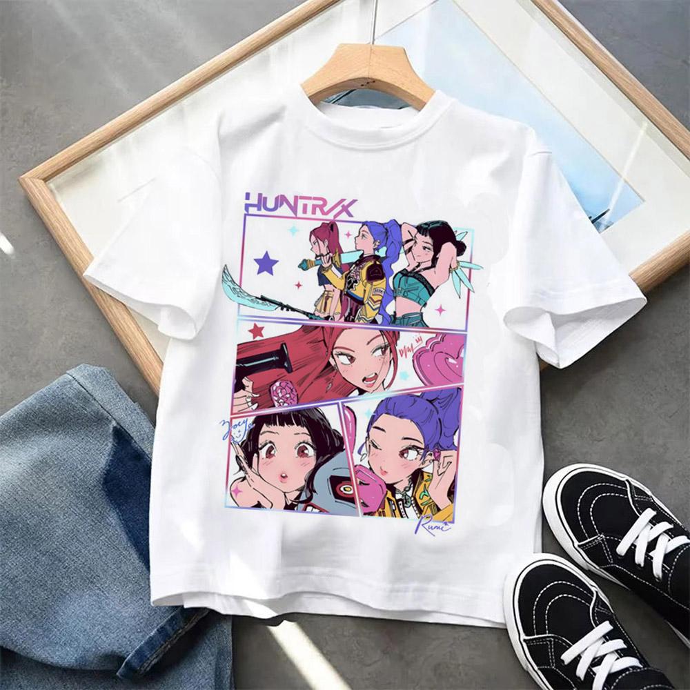 Kpop Dämonenjäger Kinderkleidung Kurzarm T-Shirt Süßes Kpop Dämonenjäger T-Shirt Harajuku T-Shirt für Mädchen