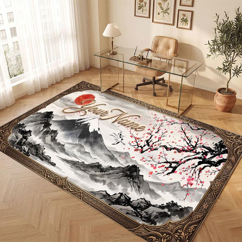 Floral Garden Theme Crystal Velvet Floor Rug Personalized Custom Name Text Warm Carpet Home Decoration