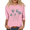 Women's Fashion Loose Casual Seven 3/4 Sleeve Printed Round Neck Pullover Top