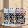 1PC Tropical Black Flower 750ml Color Plastic Sports Water Bottle Leakproof Flip Straw Lid For Sports Office Home Use
