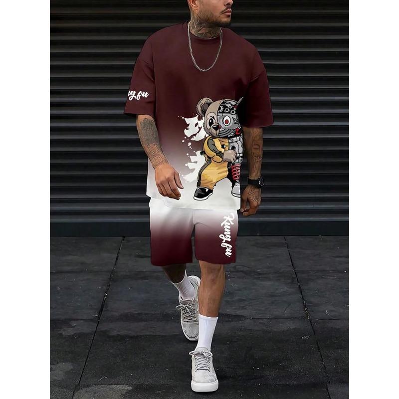 Fashion Casual Vacation Summer Men's Suit 3D Printed Sportswear Short-sleeved Suit Oversized Round Neck T-shirt Shorts 2-piece