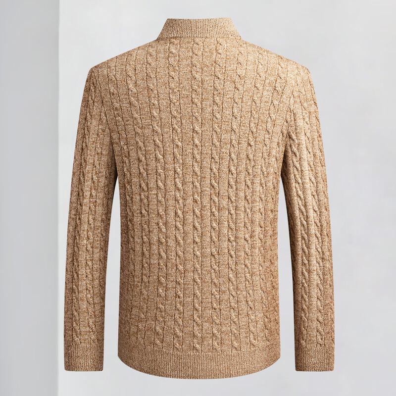Luosi Men's Autumn/Winter 12-Gauge Thick Cable Knit Stand-Collar Half-Zip Wool Sweater