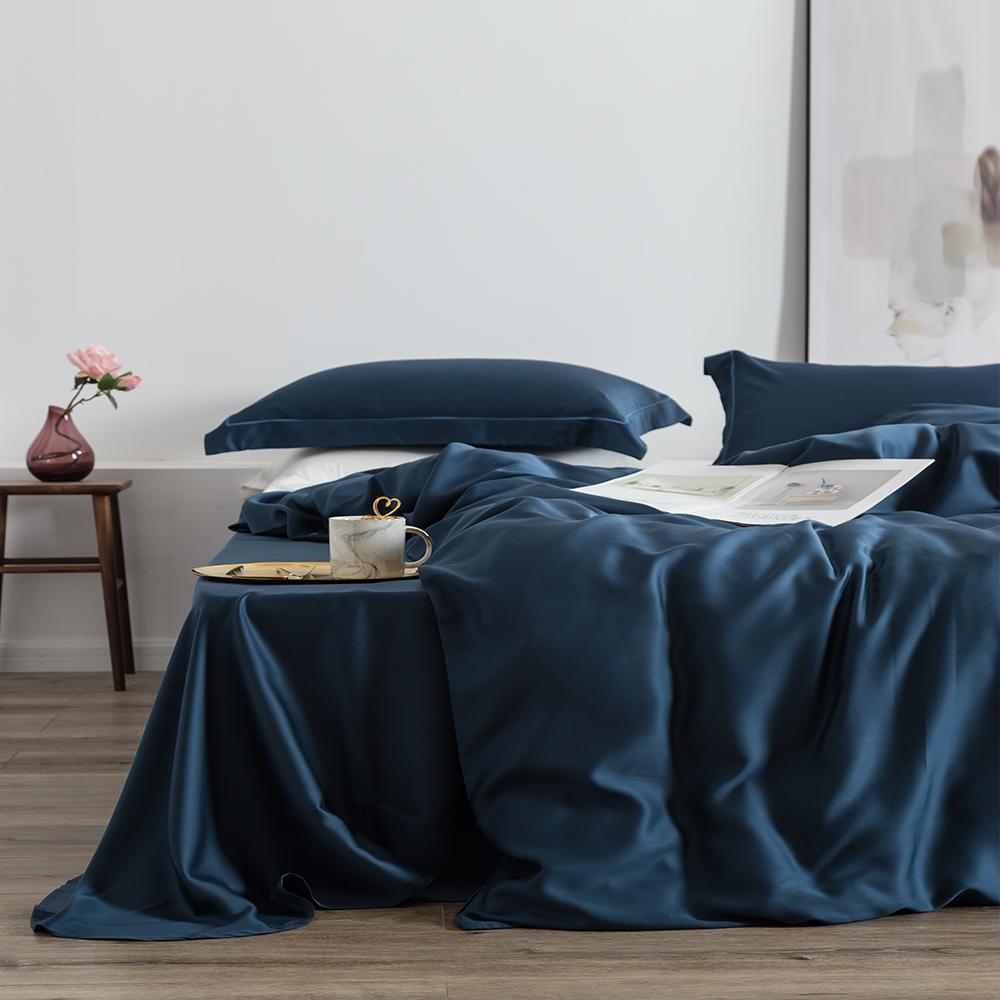 Liv-Esthete Luxury 100% Silk Blue Bedding Set Silky Beauty Queen King Duvet Cover Set Flat Sheet Pillowcase Bed Set Bedclothes