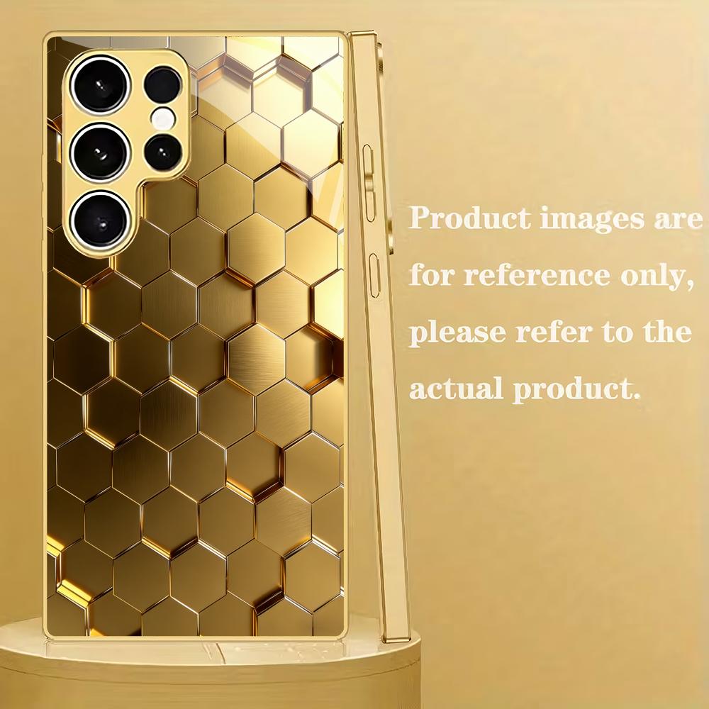 Honeycomb shaped pattern gold plated glass phone case suitable for Samsung Galaxy S26 S25 S24 S22 S21 S20FE/Ultra/Plus anti drop
