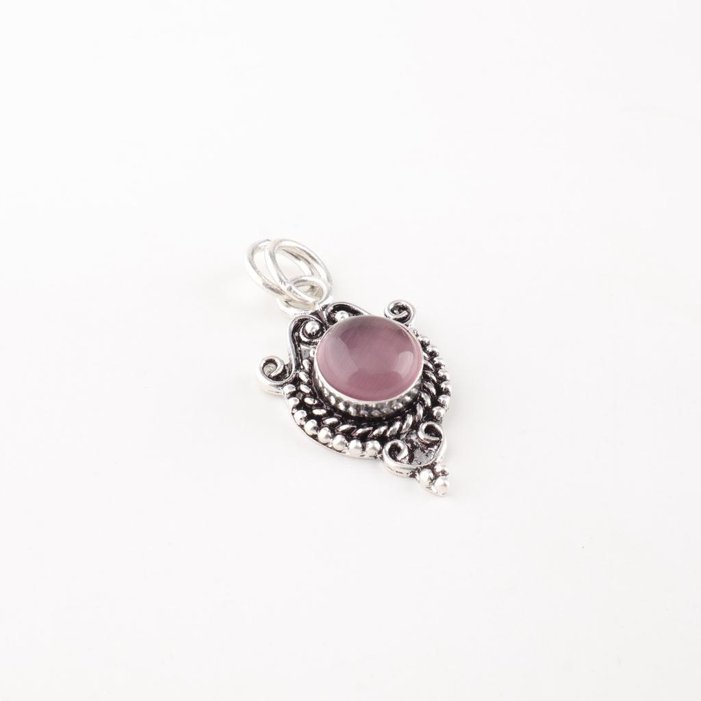 Natural Purple Cat's Eye Gemstone 925 Stamped Silver Jewelry Handcrafted Pendant PP-39-50
