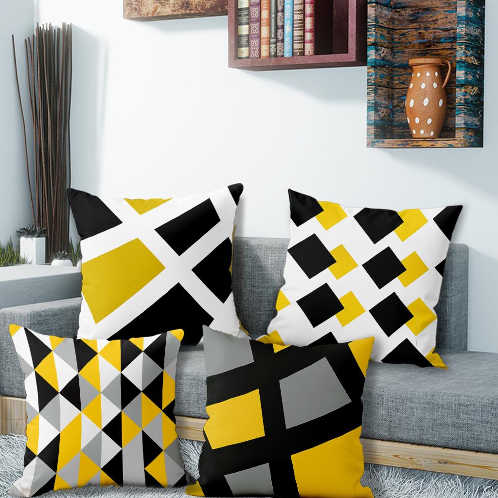 Tinika Chen Unisex Yellow/Black Geometric & Pillow Coverssuitable For Sofa Car Bedroom Decorative Cushion Cover Pillow Cover
