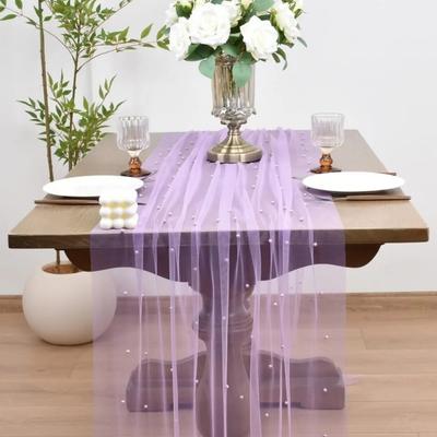New 75x300CM Pearl Table Runner Tulle Bohemian Party Tablecloth Table Cloth Dessert Table Decor