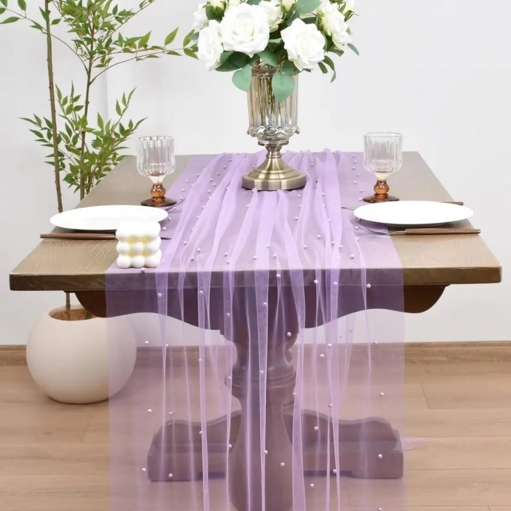 New 75x300CM Pearl Table Runner Tulle Bohemian Party Tablecloth Table Cloth Dessert Table Decor