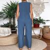 Women's Plus Size Solid Color Summer Casual Fashion Sleeveless Loose And Comfortable Wide Leg Jumpsuit