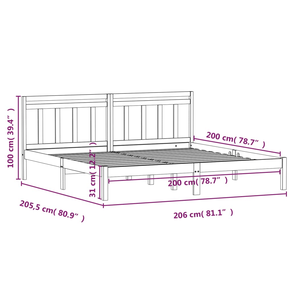 Solid Wood Bed Frame Gray Pine 200x200 cm