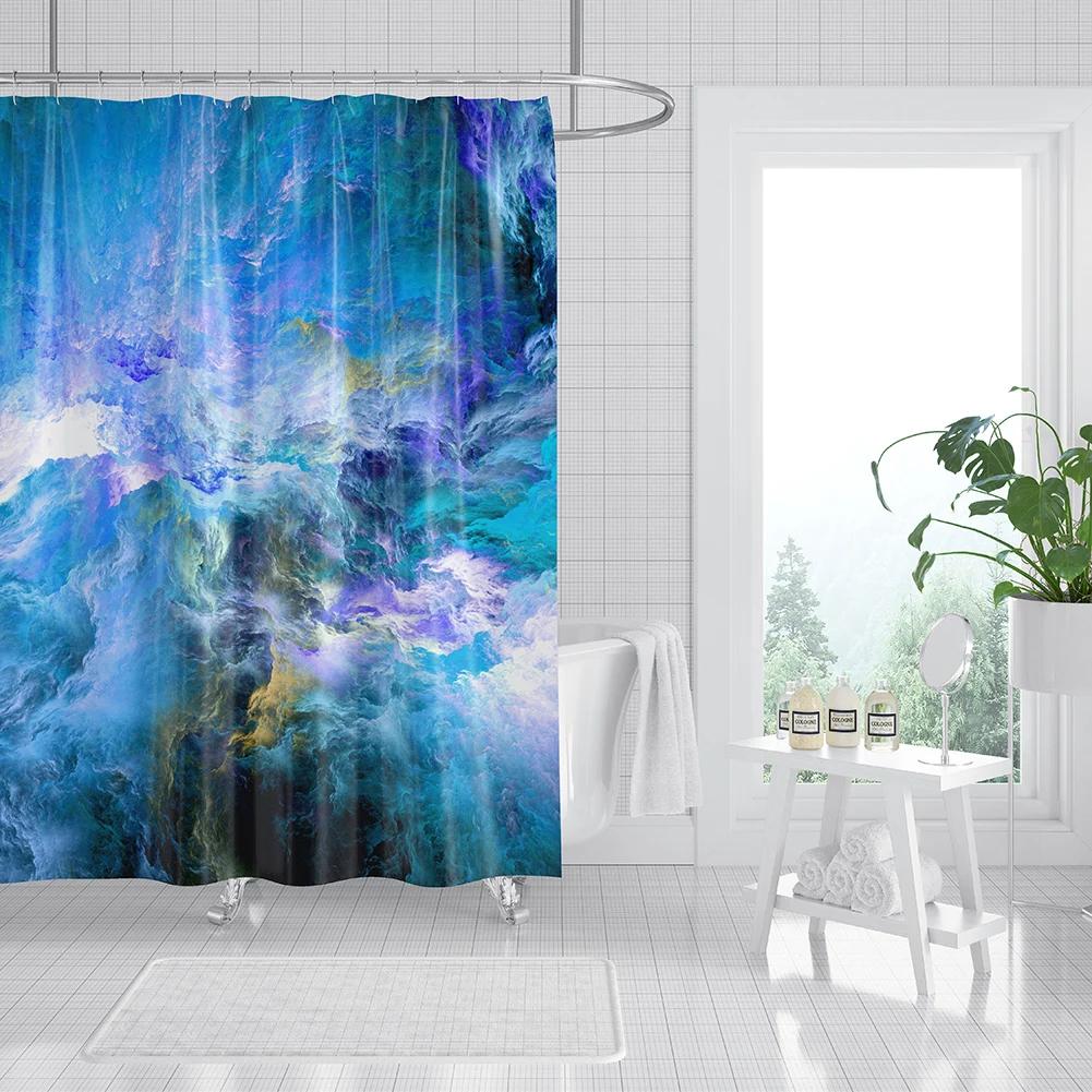 Colorful Galaxy Space Print Shower Curtain Psychedelic Sea Of Clouds Bath Curtain Decoration Waterproof Fabric Bathtub Screen