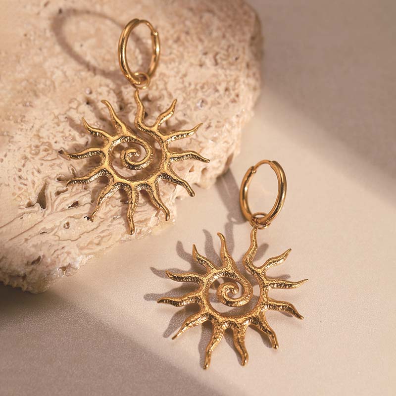 Orecchini Pendenti a Spirale Girasole in Metallo Acciaio Inossidabile per Donna Vintage Colore Oro Sole Geometrico Orecchini a Goccia Gioielli Regalo