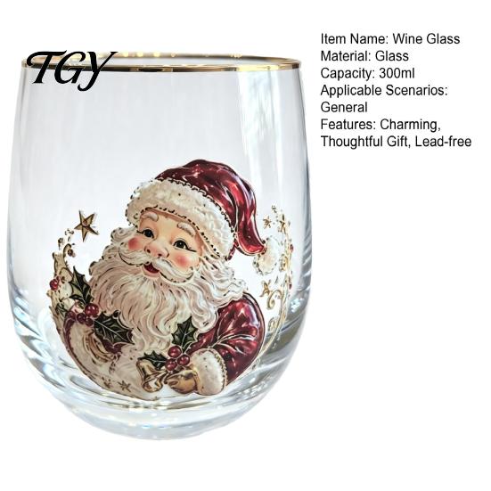Lead Free Soda Lime Glass Christmas Cocktails Glass, Santa Snowman Reindeer Tree Design Tumbler, 300ml Lead-free Festive Seasonal Tumblers Holiday