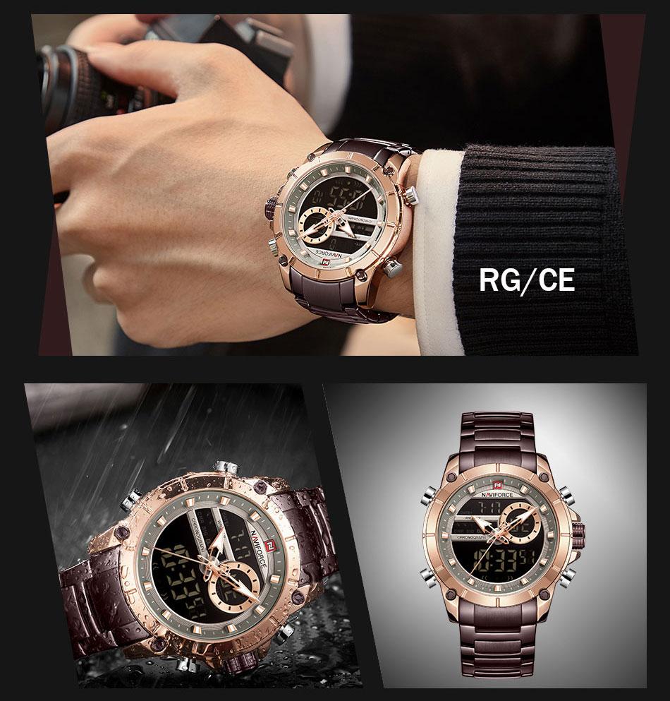 9163 NF9163 Men's Sports Watches Multi Functional Day Analog Digital Watch Relojes Hombre Stainless Steel Waterproof