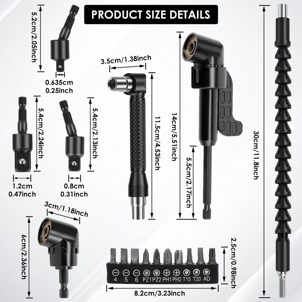 1 Set Flexible Drill Bit Extension Set 360° Rotatable Angle Drill Attachment Set Efficient Torque Screwdriver Bit Kit for Garage