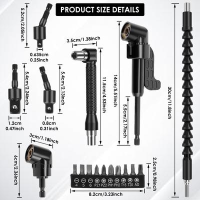 1 Set Flexible Drill Bit Extension Set 360° Rotatable Angle Drill Attachment Set Efficient Torque Screwdriver Bit Kit for Garage