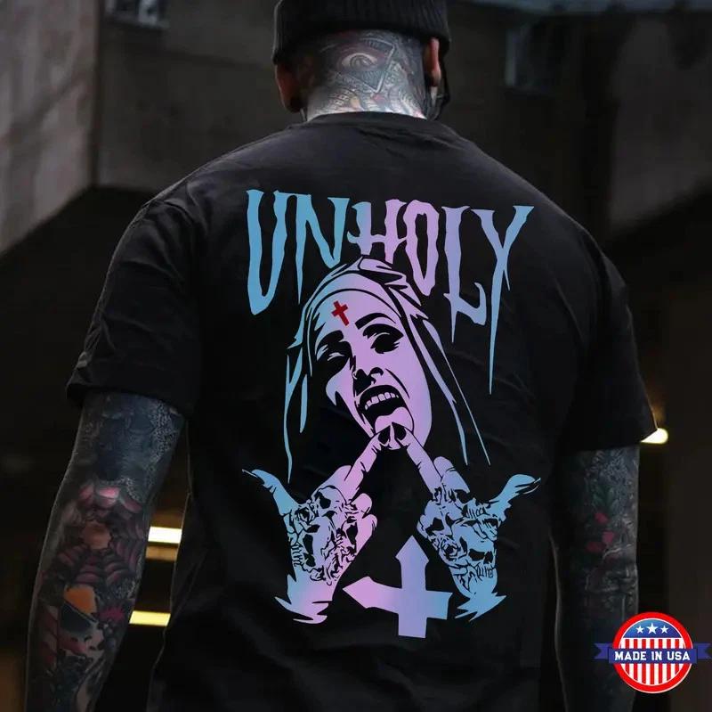 UNHOLY Nun Fluorescent Style Black Print T-shirt M