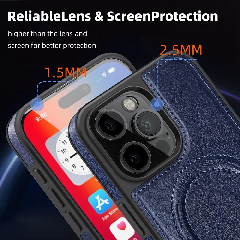 KEYSION Étui magnétique luxueux en cuir PU pour MagSafe pour iPhone 16 Pro Max, coque antichoc avec béquille pour iPhone 15 Pro Max