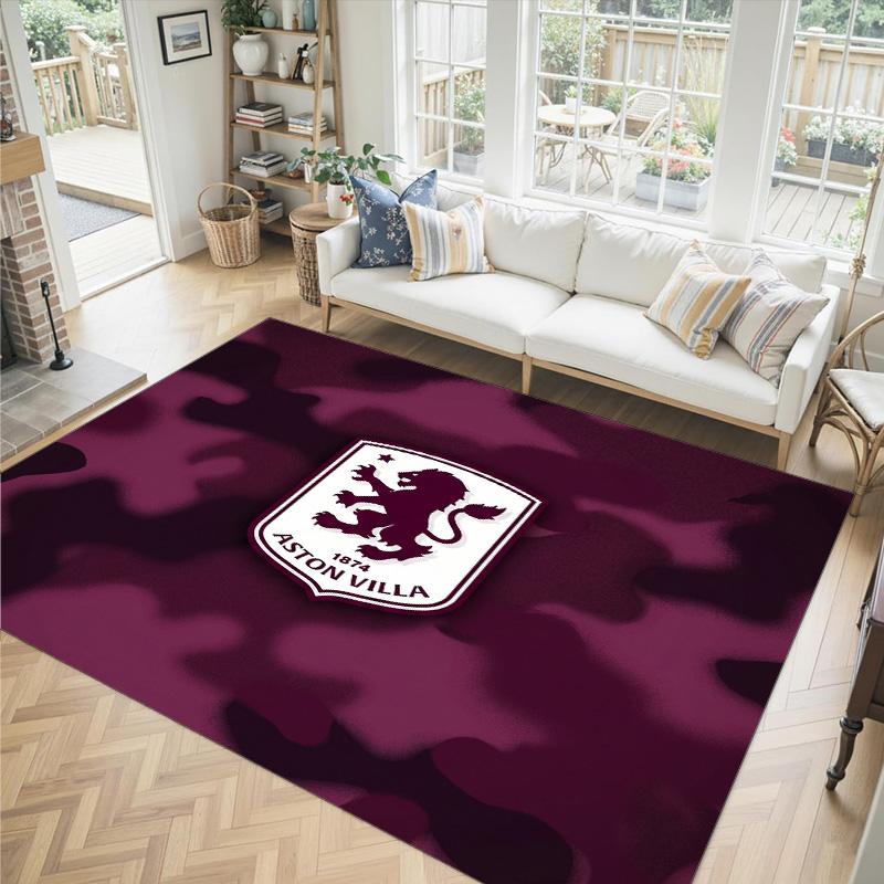 Aston Villa Football Design Crystal Velvet Carpet Cozy Non?Slip Printed Rug For Bedroom Living Room Entrance