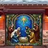 2D Flat Christmas garage decoration banner colorful glass-style design of the scene of Jesus' birthzyc