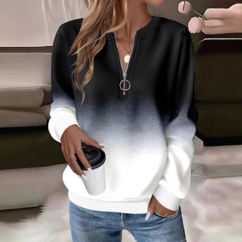 Women's Sweatshirt Casual Half Zip Collar T-Shirt O-Neck Long Sleeve Pullover 3D Print Tops