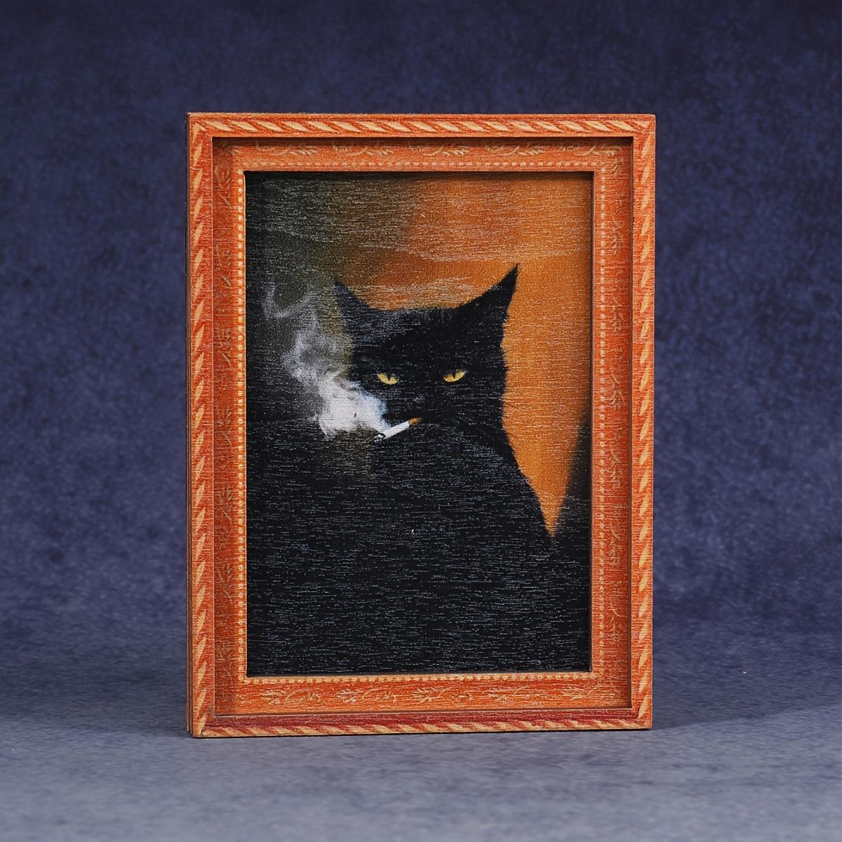 

Black Cat Series Oil Painting Style Screaming Kitten Magnetic Photo Frame Wooden Vintage Magnetic Fridge Magnet чёрный
