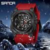 SANDA Neue quadratische Sport Herrenuhr Outdoor LED Elektronischer Stoppuhr Wecker Dual Display Multifunktions Herren Quarzuhr