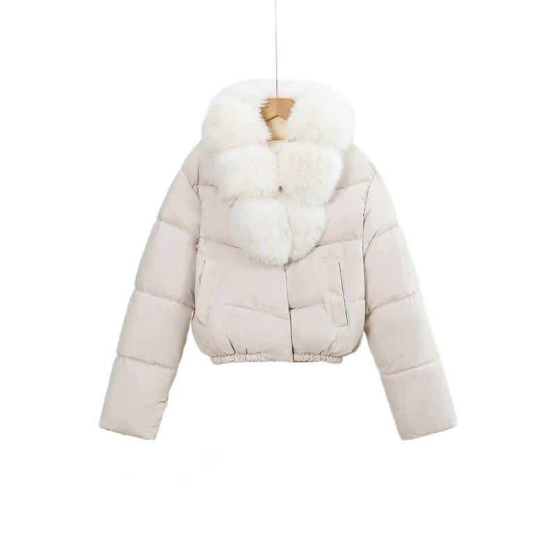 Womens Short Puffer Coat With Faux Fur Collar Winter Thick Warm Slim Fit Cotton Jacket 2026