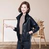 Women's  Autumn New Leather Leather Short Fashion Sheepskin Lapel Zipper Fashion Versatile Solid Color Leather Jackets